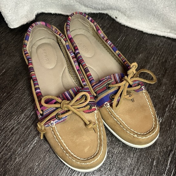 Sperry Top-Sider Firefish Stripe‎ Women's 7.5 Multi Leather Tan Boat Shoes - Picture 1 of 10